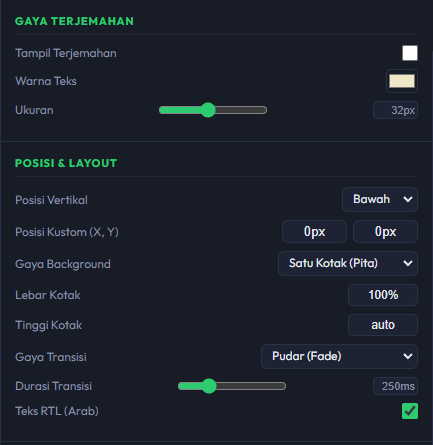 Pengaturan Terjemahan dan Layout