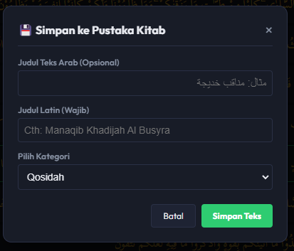 Tampilan Simpan ke Pustaka Kitab