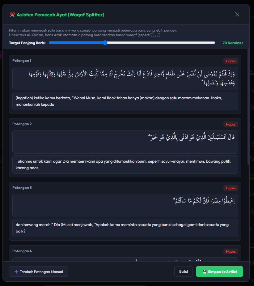 Tampilan Asisten Pemecah Ayat Waqaf Splitter